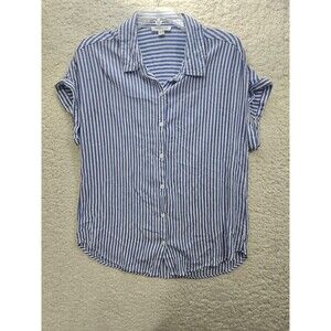 BeachLunchLounge Blue White Spencer Short Sleeve Camp Oversized Shirt Size XS